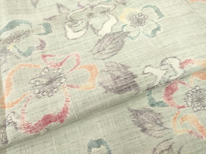 平和屋着物▽小千谷紬　単衣　花尽くし　正絹　逸品　DABE4417az