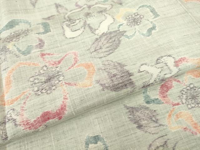 平和屋着物▽小千谷紬　単衣　花尽くし　正絹　逸品　DABE4417az
