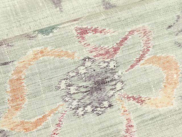 平和屋着物▽小千谷紬　単衣　花尽くし　正絹　逸品　DABE4417az
