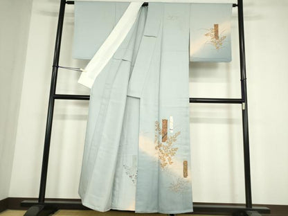平和屋着物▽訪問着　単衣　短冊花文　手描き　暈し染め　金彩　正絹　逸品　DABE4415az