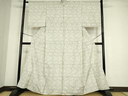 平和屋着物▽上質な紬　単衣　亀甲文　正絹　逸品　DABE4432az
