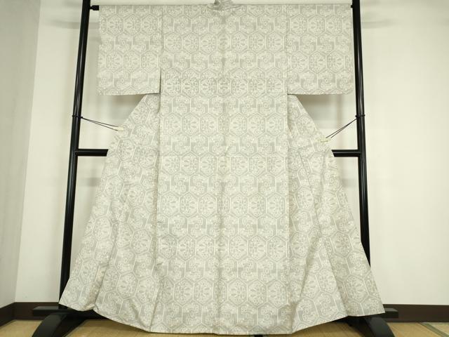 平和屋着物▽上質な紬　単衣　亀甲文　正絹　逸品　DABE4432az