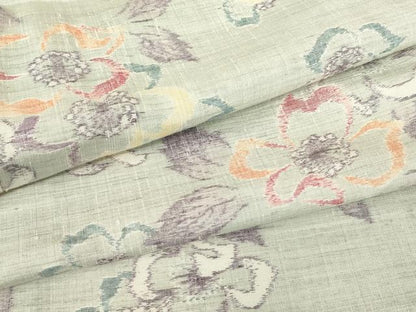 平和屋着物▽小千谷紬　単衣　花尽くし　正絹　逸品　DABE4417az