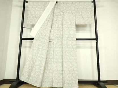 平和屋着物▽上質な紬　単衣　亀甲文　正絹　逸品　DABE4432az