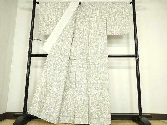平和屋着物▽上質な紬　単衣　亀甲文　正絹　逸品　DABE4432az