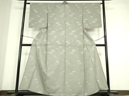 平和屋着物▽上質なお召　単衣　霞文　正絹　逸品　DABE4429az