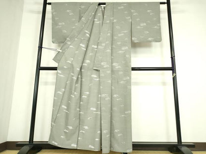 平和屋着物▽上質なお召　単衣　霞文　正絹　逸品　DABE4429az