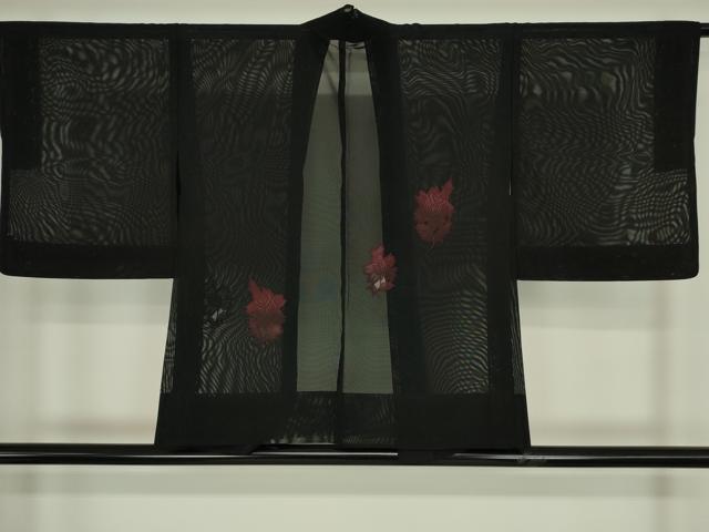 平和屋着物▽羽織　スリーシーズン　春夏秋　塵除け　草花文　正絹　逸品　AABG3797jh 平和屋着物▽男性 羽織 スリーシーズン 春夏秋 塵除け 暗黒色 黒地