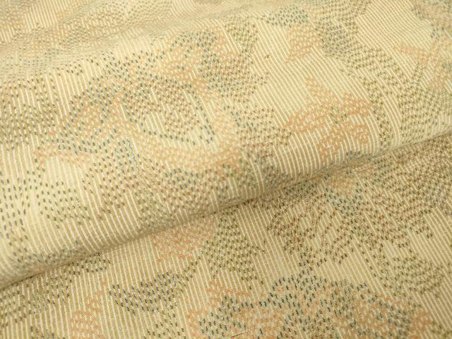 平和屋着物▽上質な紬　単衣　更紗花文　正絹　逸品　DABE4459az