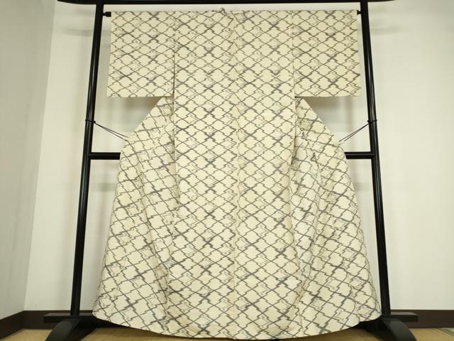 平和屋着物▽上質な紬　単衣　松皮菱文　正絹　逸品　DABE4447az