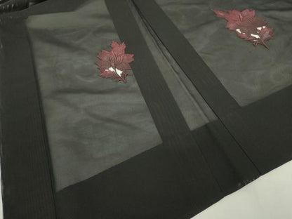 平和屋着物▽羽織　スリーシーズン　春夏秋　塵除け　紗　総刺繍　草花文　黒地　正絹　逸品　DABE4437az