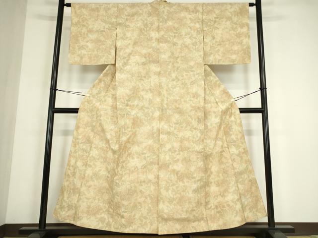 平和屋着物▽上質な紬　単衣　更紗花文　正絹　逸品　DABE4459az