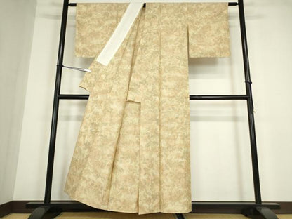 平和屋着物▽上質な紬　単衣　更紗花文　正絹　逸品　DABE4459az