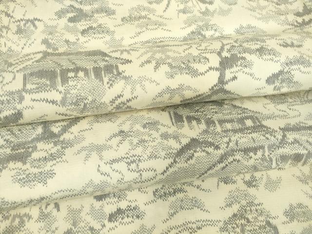 平和屋着物▽上質な紬　単衣　風景花文　正絹　逸品　DABE4441az