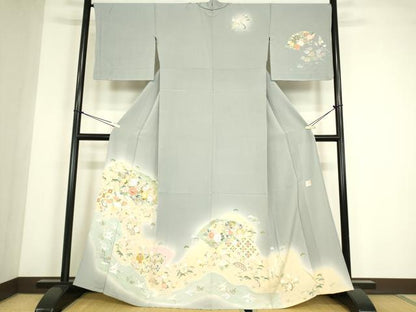 平和屋着物▽佐藤修平　訪問着　単衣　螺鈿　宝尽くし花文　暈し染め　金彩　正絹　逸品DABE4493az