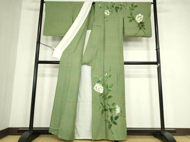 平和屋着物▽訪問着　単衣　作家物　草花文　手描き　正絹　逸品　DABE4467az