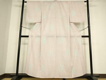 平和屋着物▽本塩沢　単衣　正倉院色紙花文　正絹　逸品　DABE4478az