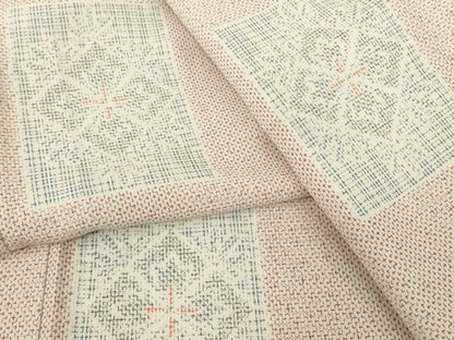 平和屋着物▽本塩沢　単衣　正倉院色紙花文　正絹　逸品　DABE4478az