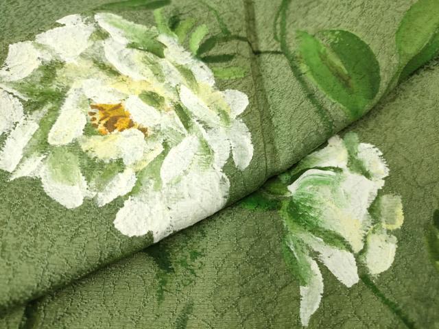 平和屋着物▽訪問着　単衣　作家物　草花文　手描き　正絹　逸品　DABE4467az
