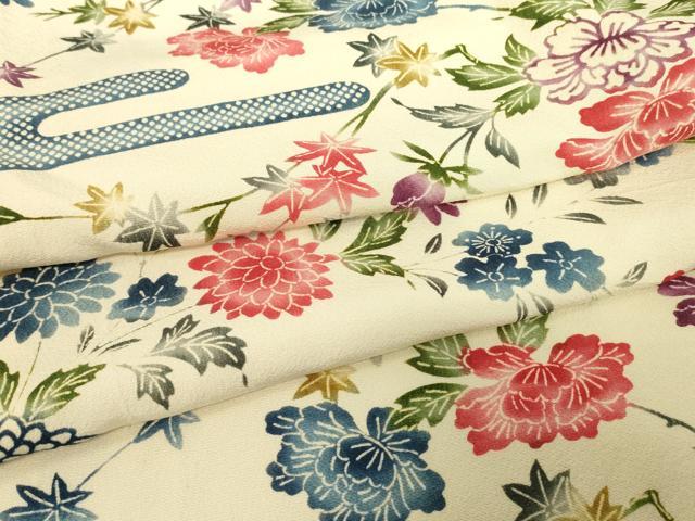 平和屋着物▽上質な小紋　単衣　型染め　エ霞花文　正絹　逸品　DABE4498az