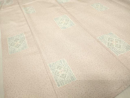平和屋着物▽本塩沢　単衣　正倉院色紙花文　正絹　逸品　DABE4478az