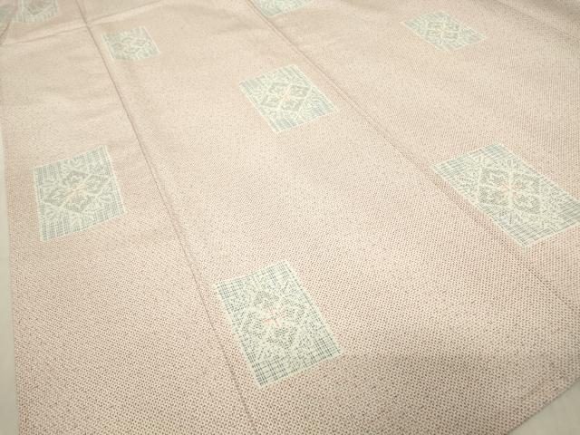 平和屋着物▽本塩沢　単衣　正倉院色紙花文　正絹　逸品　DABE4478az