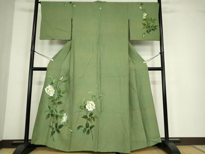 平和屋着物▽訪問着　単衣　作家物　草花文　手描き　正絹　逸品　DABE4467az