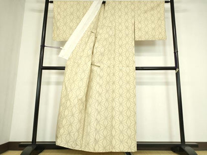 平和屋着物▽訪問着　単衣　麻の葉文　正絹　逸品　DABE4468az