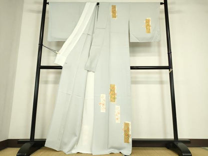 平和屋着物▽訪問着　単衣　短冊花文　金彩　正絹　逸品　DABE4475az