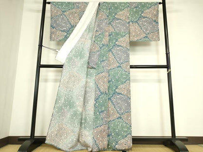 平和屋着物▽上質な小紋　単衣　草花文　正絹　逸品　DABE4495az