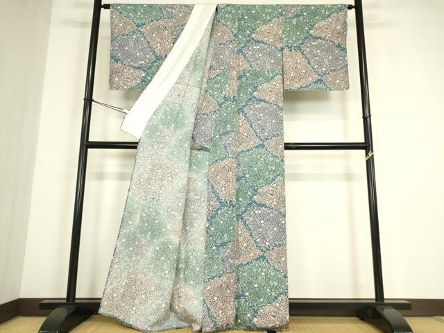 平和屋着物▽上質な小紋　単衣　草花文　正絹　逸品　DABE4495az