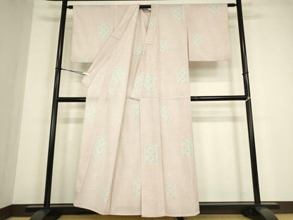 平和屋着物▽本塩沢　単衣　正倉院色紙花文　正絹　逸品　DABE4478az