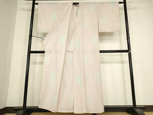 平和屋着物▽本塩沢　単衣　正倉院色紙花文　正絹　逸品　DABE4478az
