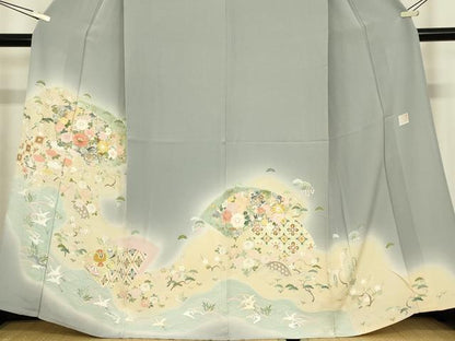 平和屋着物▽佐藤修平　訪問着　単衣　螺鈿　宝尽くし花文　暈し染め　金彩　正絹　逸品DABE4493az