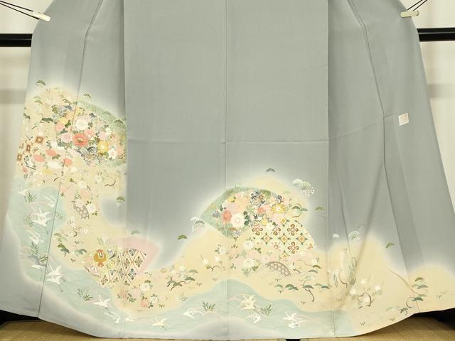 平和屋着物▽佐藤修平　訪問着　単衣　螺鈿　宝尽くし花文　暈し染め　金彩　正絹　逸品DABE4493az
