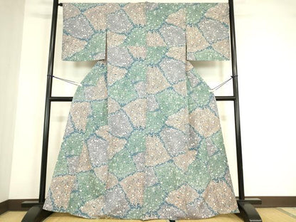平和屋着物▽上質な小紋　単衣　草花文　正絹　逸品　DABE4495az
