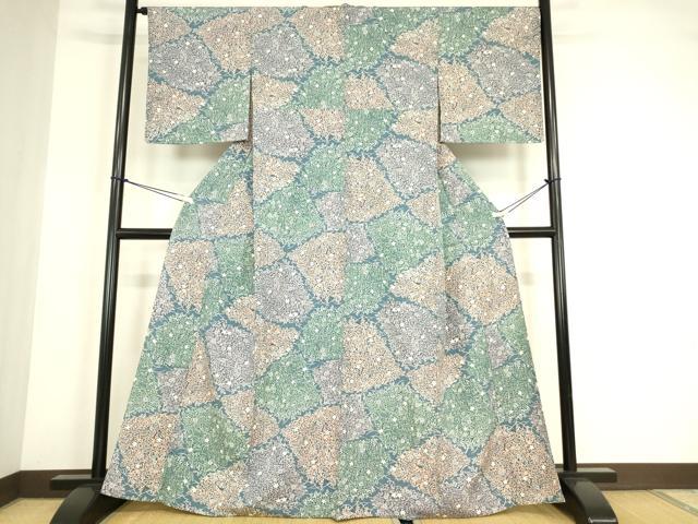 平和屋着物▽上質な小紋　単衣　草花文　正絹　逸品　DABE4495az