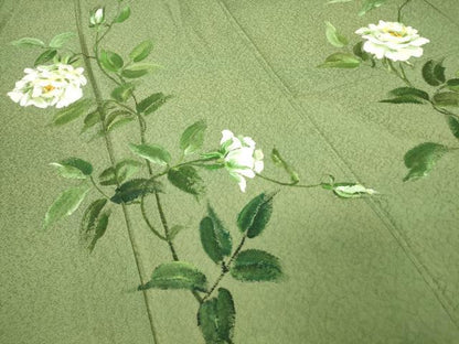 平和屋着物▽訪問着　単衣　作家物　草花文　手描き　正絹　逸品　DABE4467az