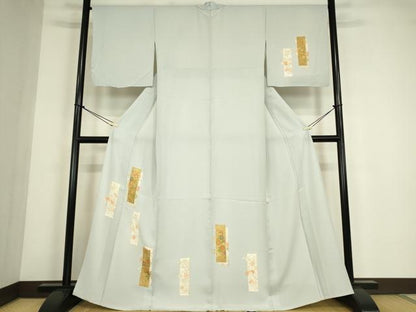 平和屋着物▽訪問着　単衣　短冊花文　金彩　正絹　逸品　DABE4475az