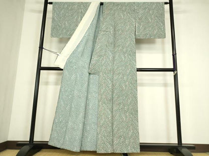 平和屋着物▽上質な小紋　単衣　草花文　正絹　逸品　DABE4502az
