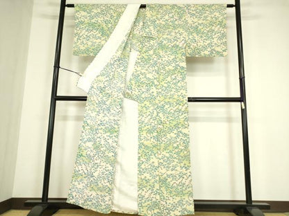 平和屋着物▽上質な小紋　単衣　枝花文　正絹　逸品　DABE4504az