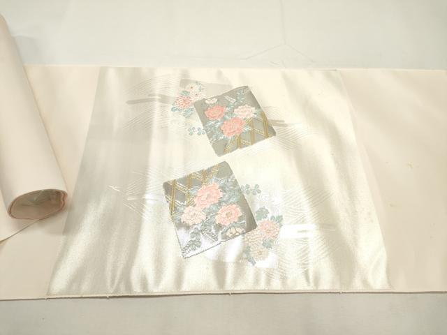 平和屋着物▼西陣 名古屋帯 帯反物 唐織 色紙枝花文 プラチナ箔 証紙付き 逸品 未使用 DABE6724zy