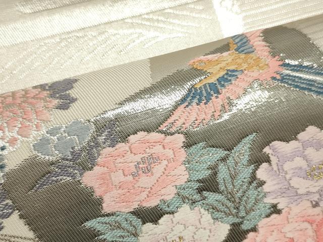 平和屋着物▼西陣 名古屋帯 帯反物 唐織 色紙枝花文 プラチナ箔 証紙付き 逸品 未使用 DABE6724zy
