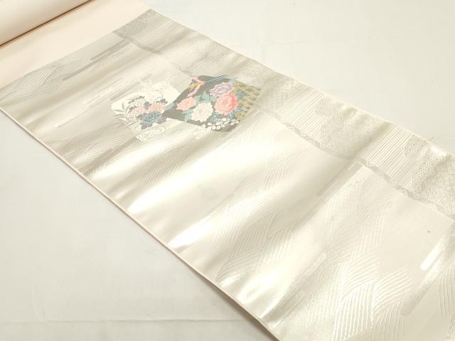 平和屋着物▼西陣 名古屋帯 帯反物 唐織 色紙枝花文 プラチナ箔 証紙付き 逸品 未使用 DABE6724zy