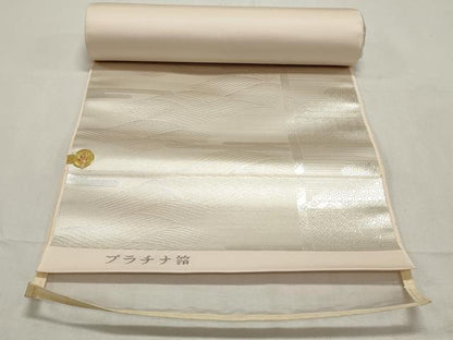 平和屋着物▼西陣 名古屋帯 帯反物 唐織 色紙枝花文 プラチナ箔 証紙付き 逸品 未使用 DABE6724zy