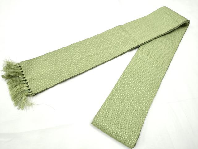 平和屋着物●男性　首里　本場筑前博多織　角帯　幾何学文様　色無地　山葵色×岩井茶色　正絹　逸品　CABF8592hy
