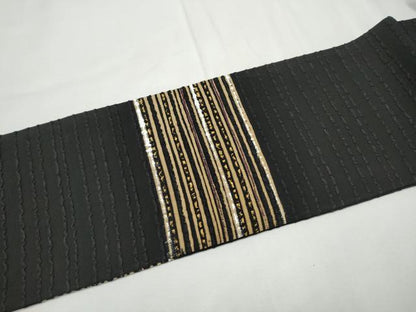 平和屋着物●九寸名古屋帯　横段文　黒地　金彩　正絹　逸品　CABF8640hy
