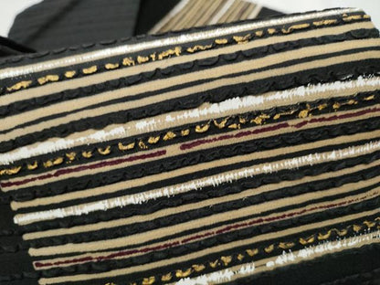 平和屋着物●九寸名古屋帯　横段文　黒地　金彩　正絹　逸品　CABF8640hy