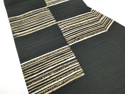 平和屋着物●九寸名古屋帯　横段文　黒地　金彩　正絹　逸品　CABF8640hy