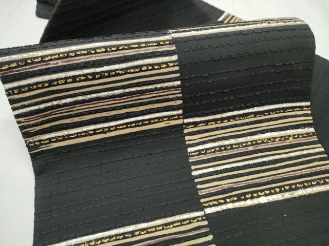 平和屋着物●九寸名古屋帯　横段文　黒地　金彩　正絹　逸品　CABF8640hy